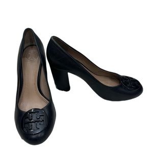 Tory Burch leather pump heels with black embellishment